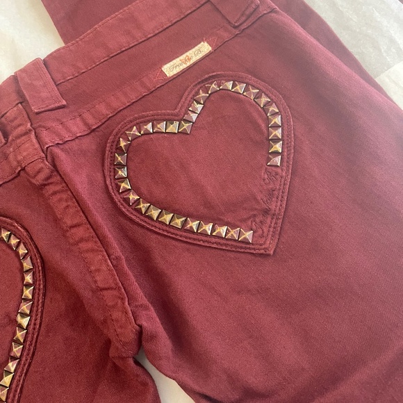 VINTAGE Frankie B Studded Heart Jeans Burgundy Size 6 ASO Megan Fox In Blue - Picture 1 of 16